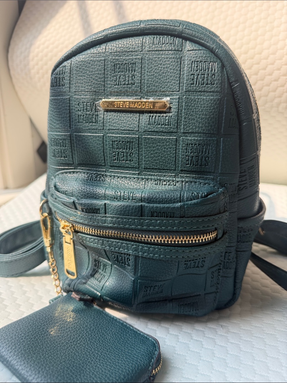 Steve Madden Teal Embossed Mini Backpacks with Gold Hardware